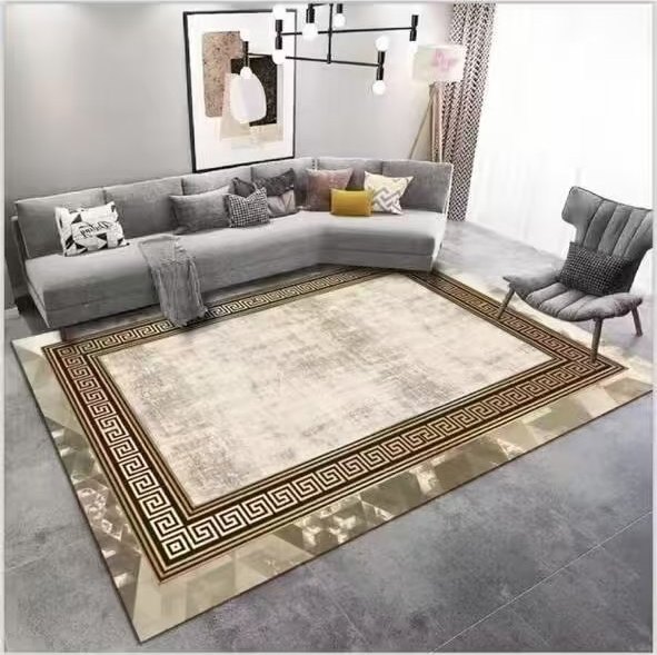 Living room rug with border pattern