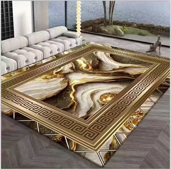 Modern living room rug with gold stone pattern